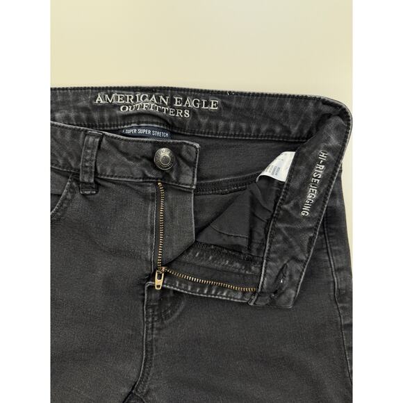 American Eagle Womens High Rise Jegging Jeans 6 Black Denim Stretch Grunge Goth - Picture 4 of 9